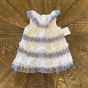 NWT Mayoral Navy Blue White Embroidered Flower Floral Ruffle Spring Dress 9m